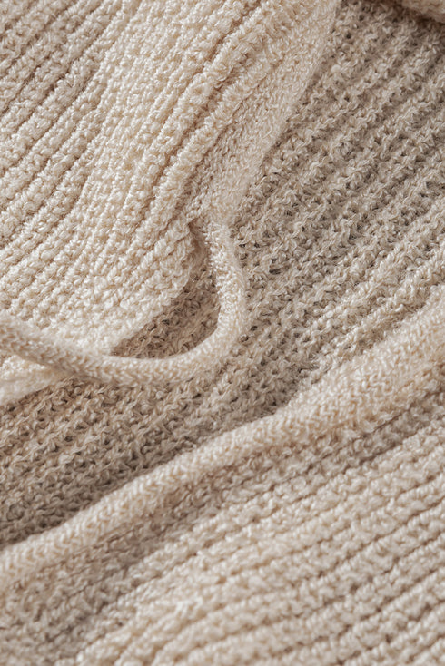 Zipper V-Neck Dropped Sleeve Hooded Solid Sweater